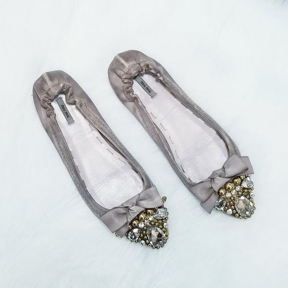 Miu Miu Crystal Bow Ballet Flats - Picture 2 of 3